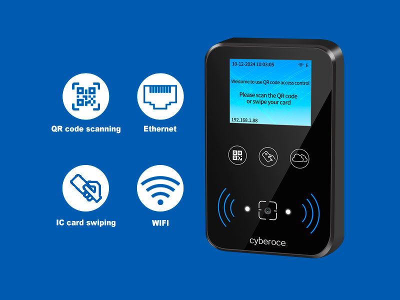 支持二维码、IC 卡两种开门方式,同时具备以太网和 Wi-Fi 两种联网方式